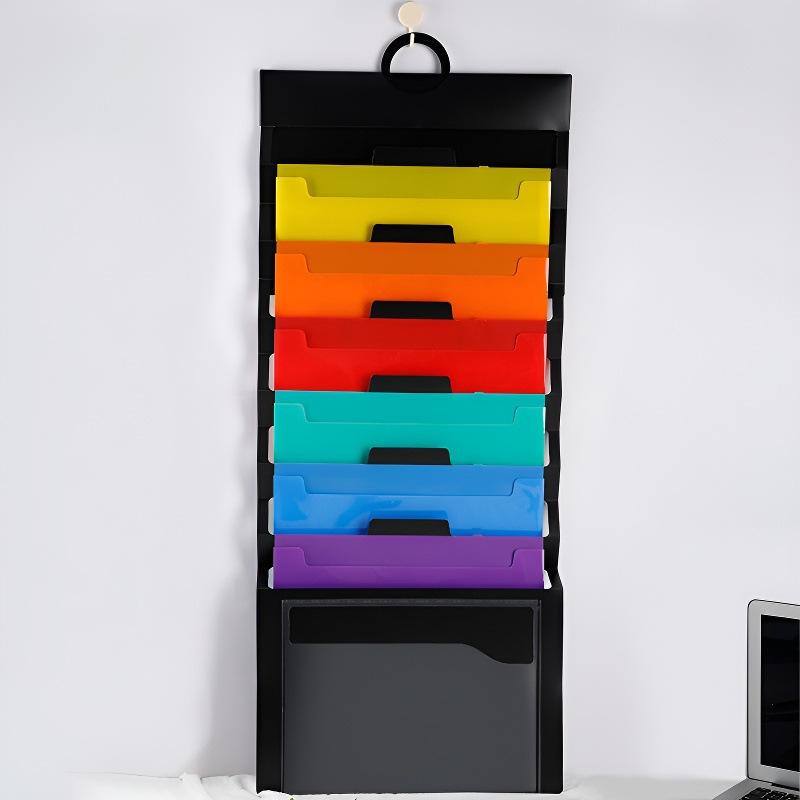 Portable Wall-Mounted File Organizer with 6 Pockets, Foldable and Waterproof PP Materials, Ideal for Office, Home, Classroom Storage, File Holder