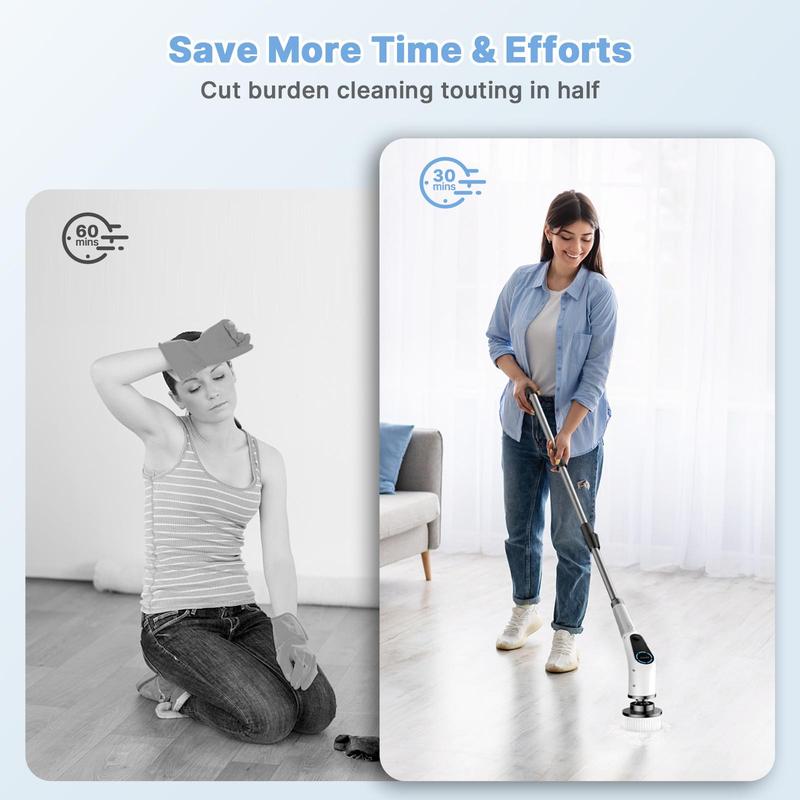 【Dovety】 Electric Spin Scrubber, Cordless Shower Scrubber, Cleaning Brush, with 8 Replaceable Brush Heads and 3 Adjustable Extension Handle, 2 Adjustable Speeds for Bathroom, Kitchen, Tile, Household Cleaning Supplies ,Portable Durable 【Dovety】 Electric Spin Scrubber, Cordless Shower Scrubber, Cleaning Brush, with 8 Replaceable Brush Heads and 3 Adjustable Extension Handle, 2 Adjustable Speeds for Bathroom, Kitchen, Tile, Household Cleaning Supplies ,Portable Durable