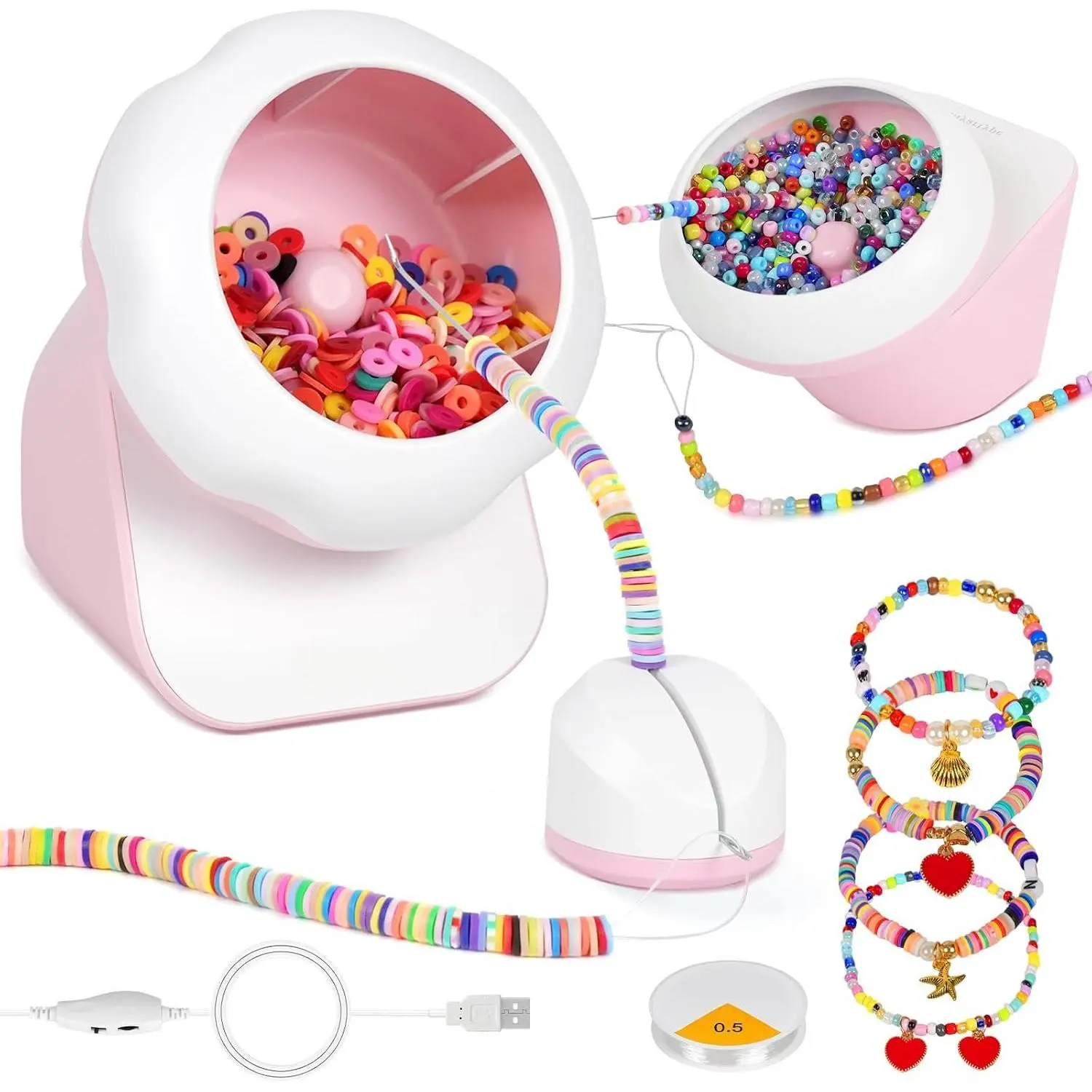 Clay Bead Spinner and Seed Bead Spinner, 2-in-1 Electric Bead Spinner for  Making, Bracelet Spinner and Necklace Making Machine with Bead  and Thread ()