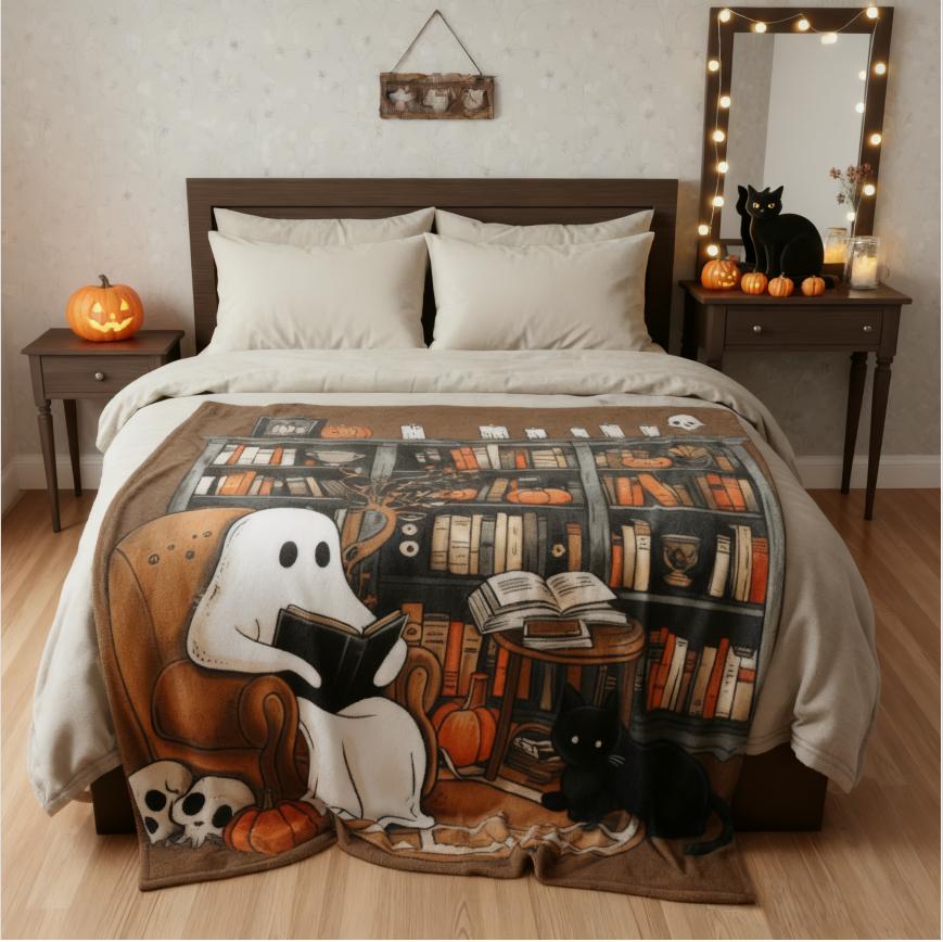 Clearance Sale Halloween Cute Ghost Throw Blanket with Bookshef Design Soft Cozy Blanket for Fall Reading Nook Autumn Winter Decor for Couch Sofa Bedroom Office Home Spooky Blanket Boo Basket Gift for Women Men Wife Book Lovers Outdoor Halloween Decor Clearance Sale Halloween Cute Ghost Throw Blanket with Bookshef Design Soft Cozy Blanket for Fall Reading Nook Autumn Winter Decor for Couch Sofa Bedroom Office Home Spooky Blanket Boo Basket Gift for Women Men Wife Book Lovers Outdoor Halloween Decor