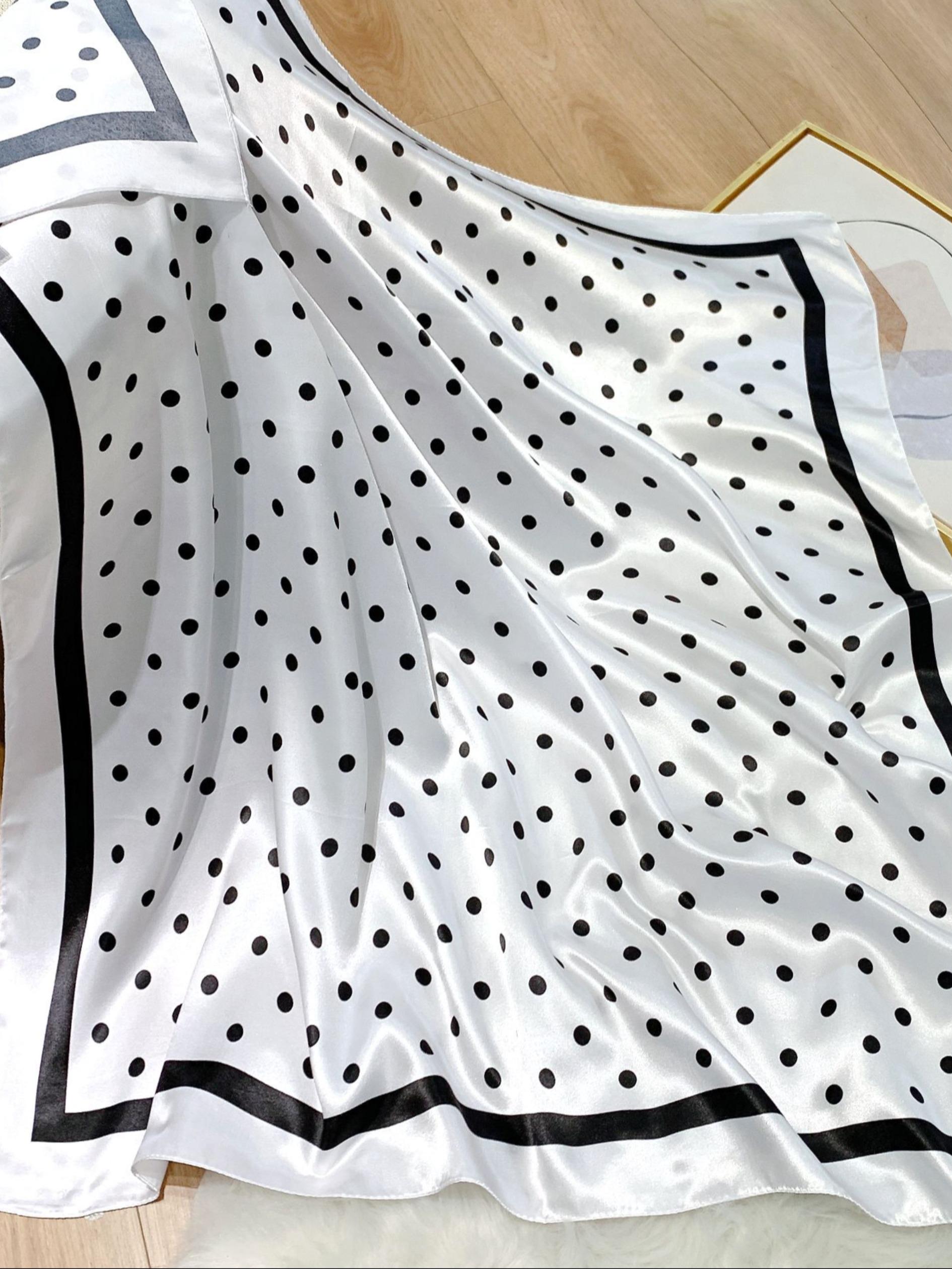 Classic Polka Dot Print Silk Scarf, French Vintage New Satin Square Scarf, 90x90cm Versatile Bandana, Elegant Headscarf, Head Wrap, Commute Travel Decorative Hijab