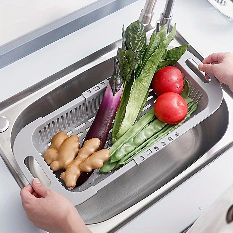 1pc Retractable Fruits And Vegetables Drain Basket, Extendable Over The Sink, Adjustable Strainer, Sink Washing Basket For Kitchen