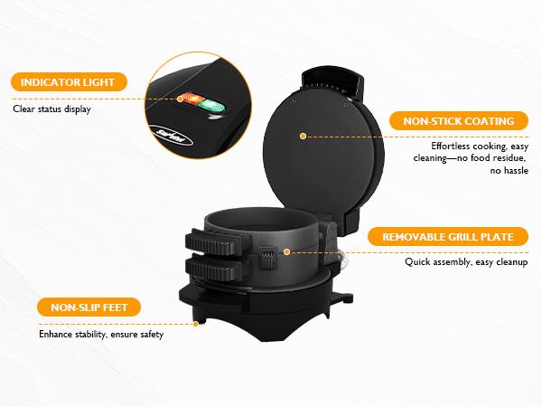 Sinvivi Mini Breakfast Sandwich Maker with Removable Egg Cooker Ring & Non-Stick Baking Plate, Black Electric Burger Press Maker, Multifunction Hamburger Patty Maker for bread, waffle, Sliders