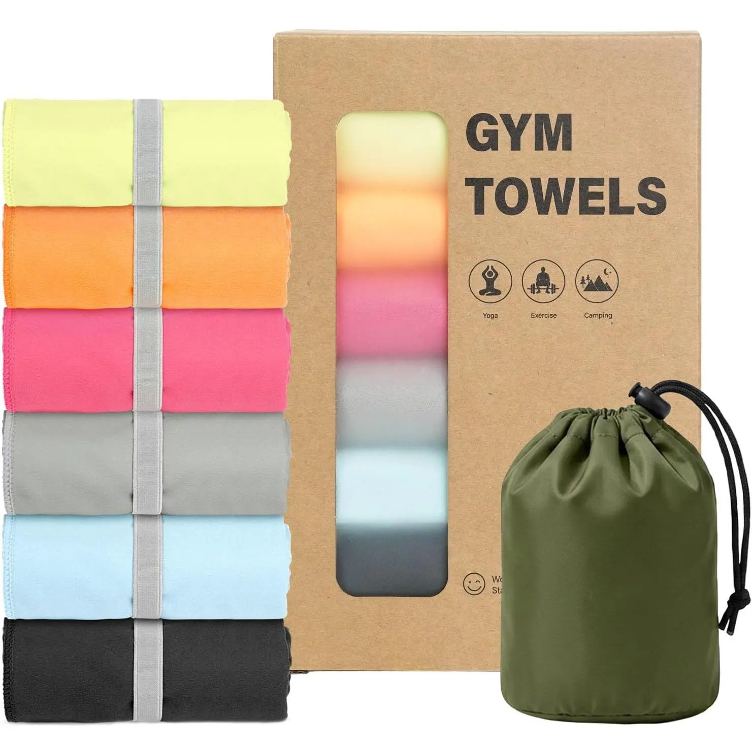 Yoga Towel 6 Pack, Quick Dry Microfiber Gym Towels Set, 40x80cm, Multicolor |  Towels Set, Quick Dry & Absorbent, Ideal for Gym, Yoga, Running and HIIT Workouts
