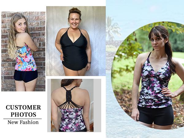 Holipick Tankini Top for Women V Neck Tummy Control Swim Top Ruched Bathing Suit Top Only No Bottom