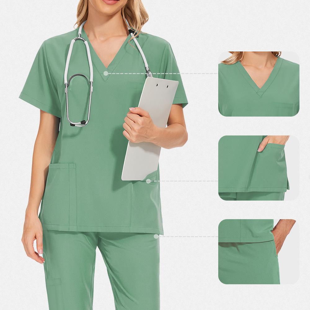 Women's Short Sleeve Quick-Dry Stretch Scrubs Care-related Scrub Suits and Gowns for Operating Rooms Suitable for Outpatient Clinics and Operation Assistance