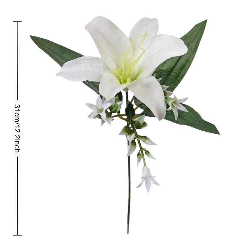 5-Piece Artificial Lily and Star Gazer Bouquet, Plastic Floral Arrangement, Decorative Handheld Flower Bundle, Realistic Fake Flowers