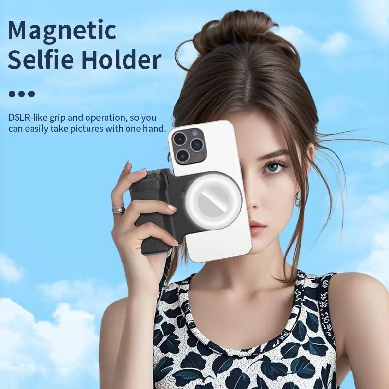 Magnetic Phone Selfie Stick Holder with Camera Bluetooth-compatible Remote Shutter, Adjustable Light, 1/4 Screw Hole, Compatible with Android iPhone
