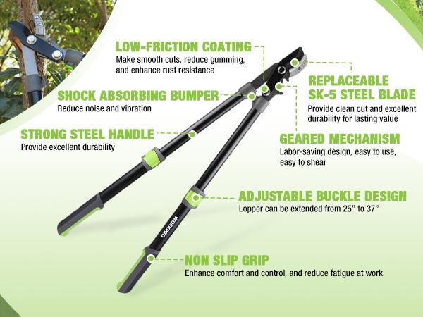 #JumpstartSale WORKPRO Extendable Anvil Lopper with Geared Mechanism, 25-37" Branch Cutter with 1.6" Cutting Capacity, Heavy Duty Garden Tree Trimmer with Steel Blade