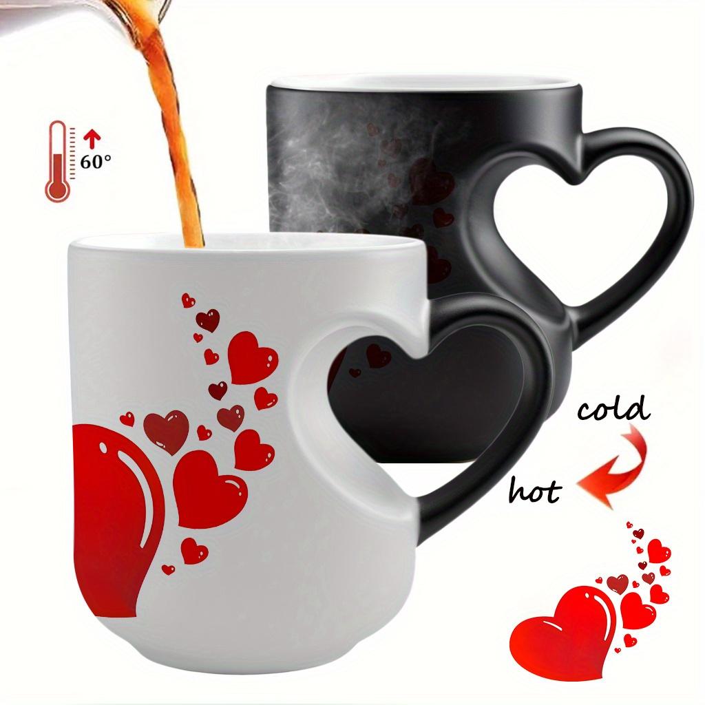 Heart-Shaped Handle Temperature Sensing Ceramic Mug - 11 oz/330 ml, Color Changing Coffee Mug, Hot and Cold Conversion, Reusable, Non-Slip Design, Ideal Gift for Mother's Day or Celebrations
