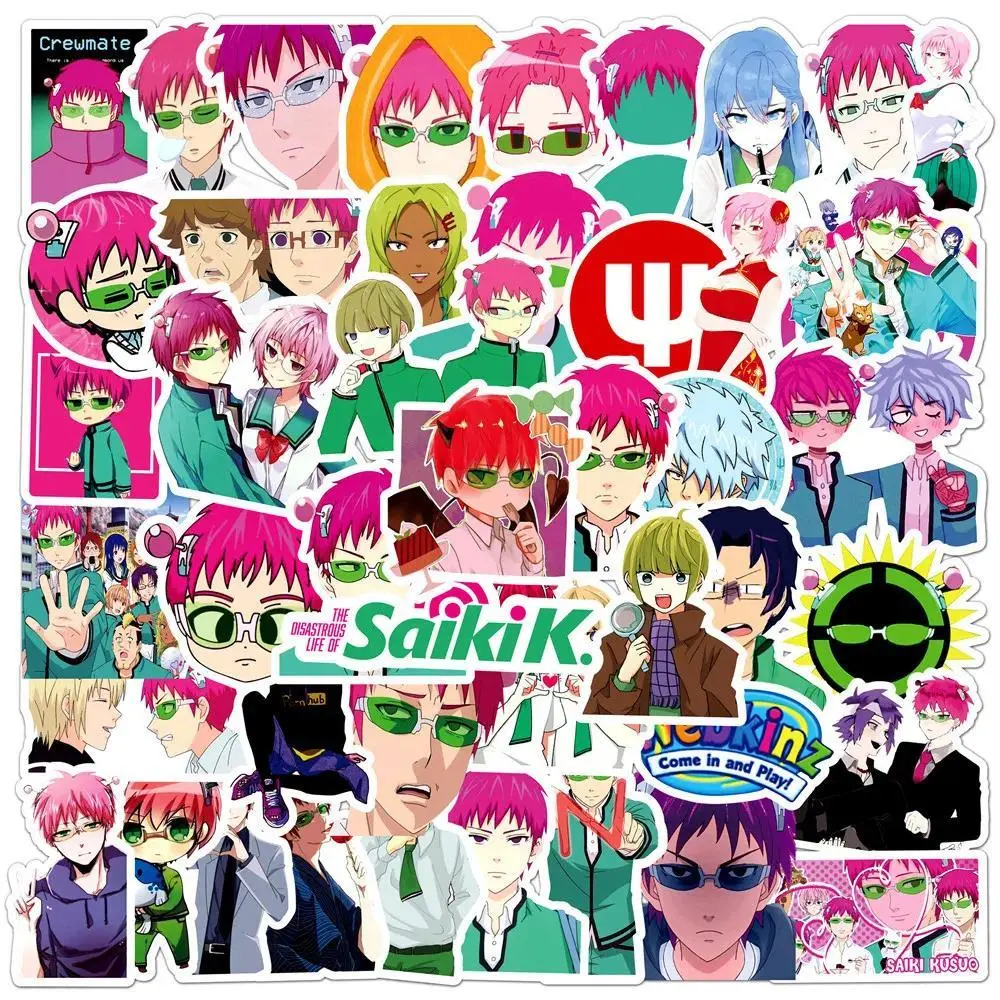 2026 hot item 50Pcs Cartoon Fun Saiki Kusuo Anime The Disastrous Life of Saiki K Stickers Doodle DIY Water Cup Laptop Scooter Sticker Popular stickers