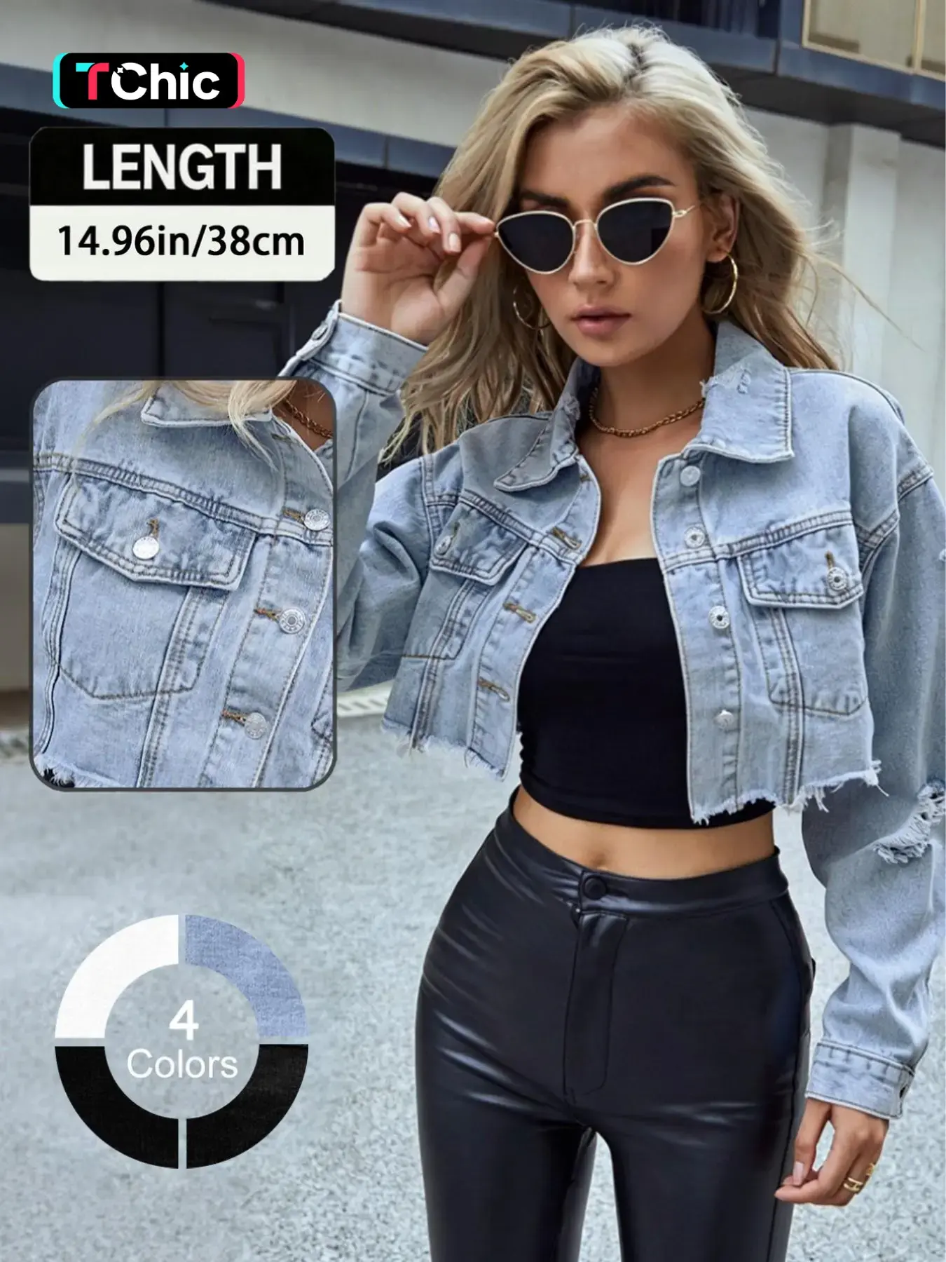 【Black Friday】Women's Fashionable Cropped Denim Jacket, Casual Long Sleeve Outerwear for Daily Wear, Ladies Jacket for All Seasons