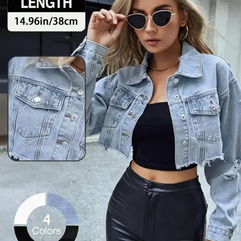 Women's Fashionable Denim Jacket, Stylish Jacket, Casual Long Sleeve Outerwear for Daily Wear, Ladies Clothes for All Seasons, Coats