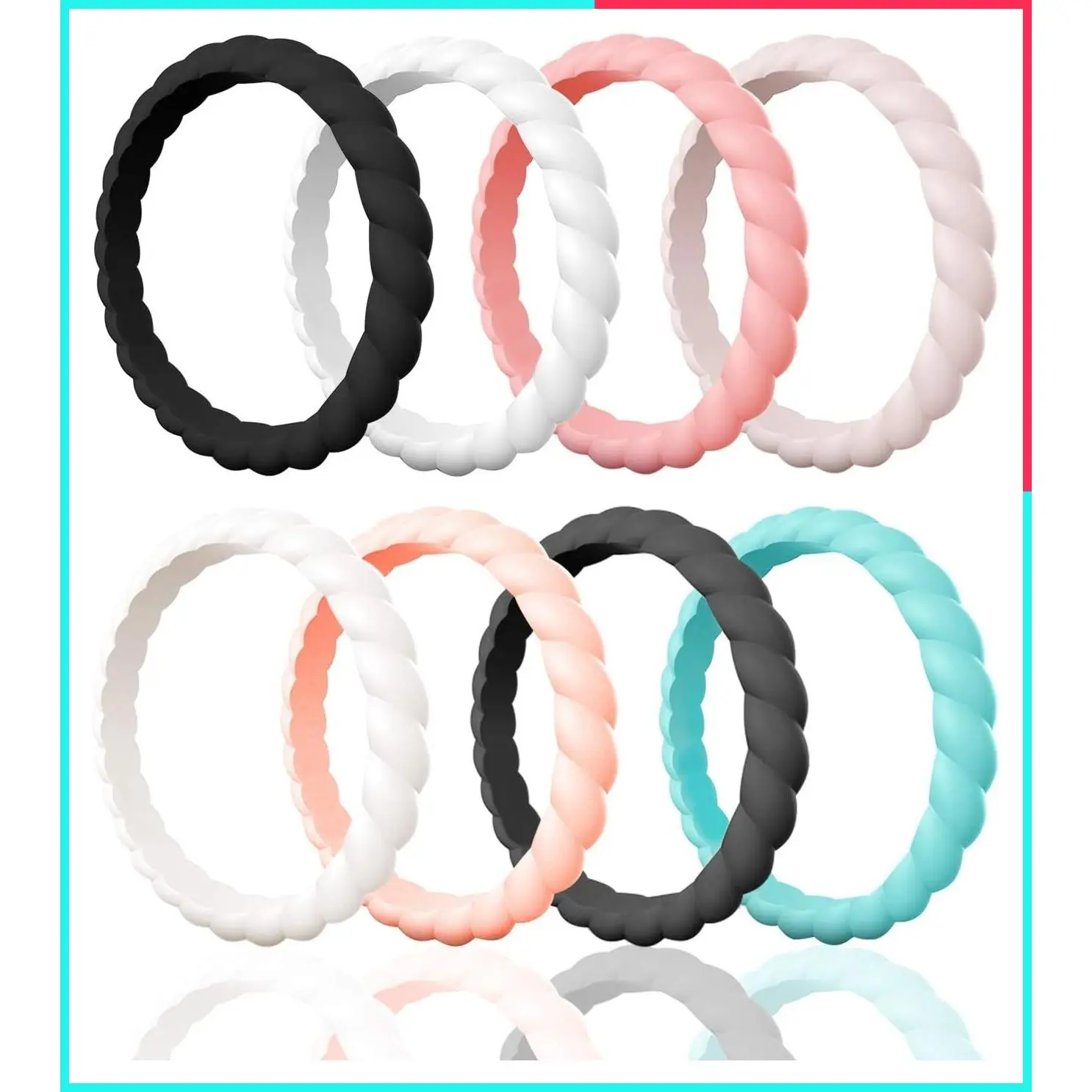 Silicone Wedding Ring for Women, Thin Stackable Braided Rubber Wedding Bands, Non-Toxic, Skin Safe