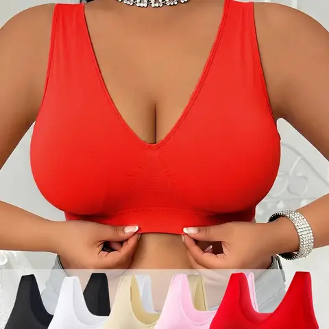【Plus Size】 Women's Super Soft  Seamless Bra,Comfortable & Breathable Simple Basic Chest, No Padding,Min Support,Lady Lingerie Casual Underwear Top,Perfect For Daily Wear, Everyday,All Seasons