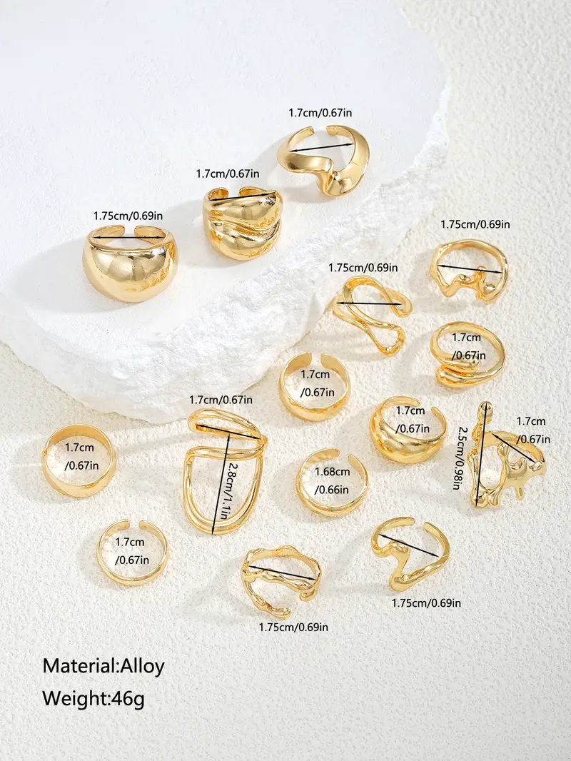 Women's Elegant Fashion Alloy Cuff Wide Stackable Rings, Casual Irregular Accessories for Women, Trendy All-match & Exquisite Jewelry for Birthday Gift