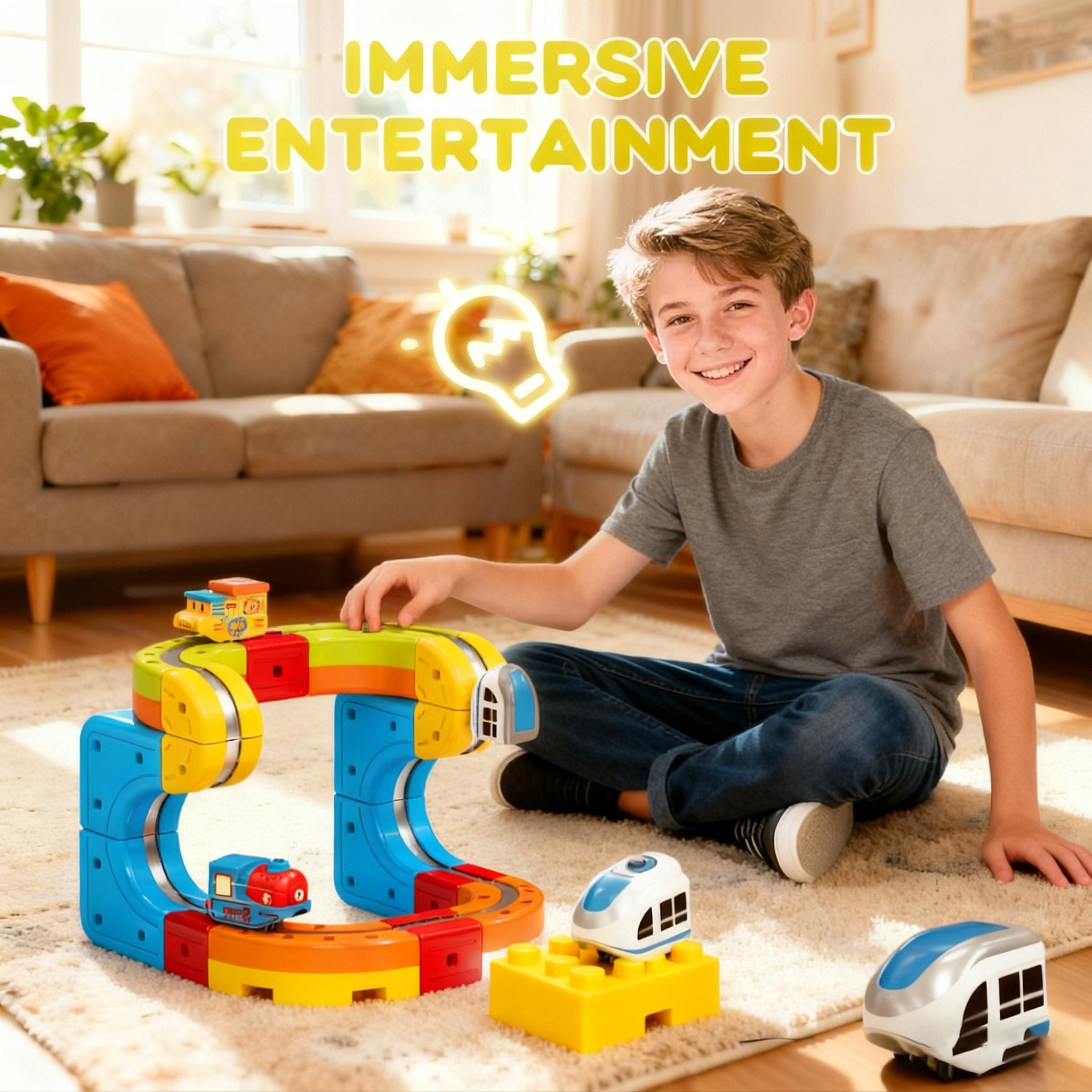 Electric Train Set, Flexible Bendable Track Toddler Train Tracks, Build Toy Train Tracks, Anti-Gravity 3D Embedded Layout, Stem Learning Gift