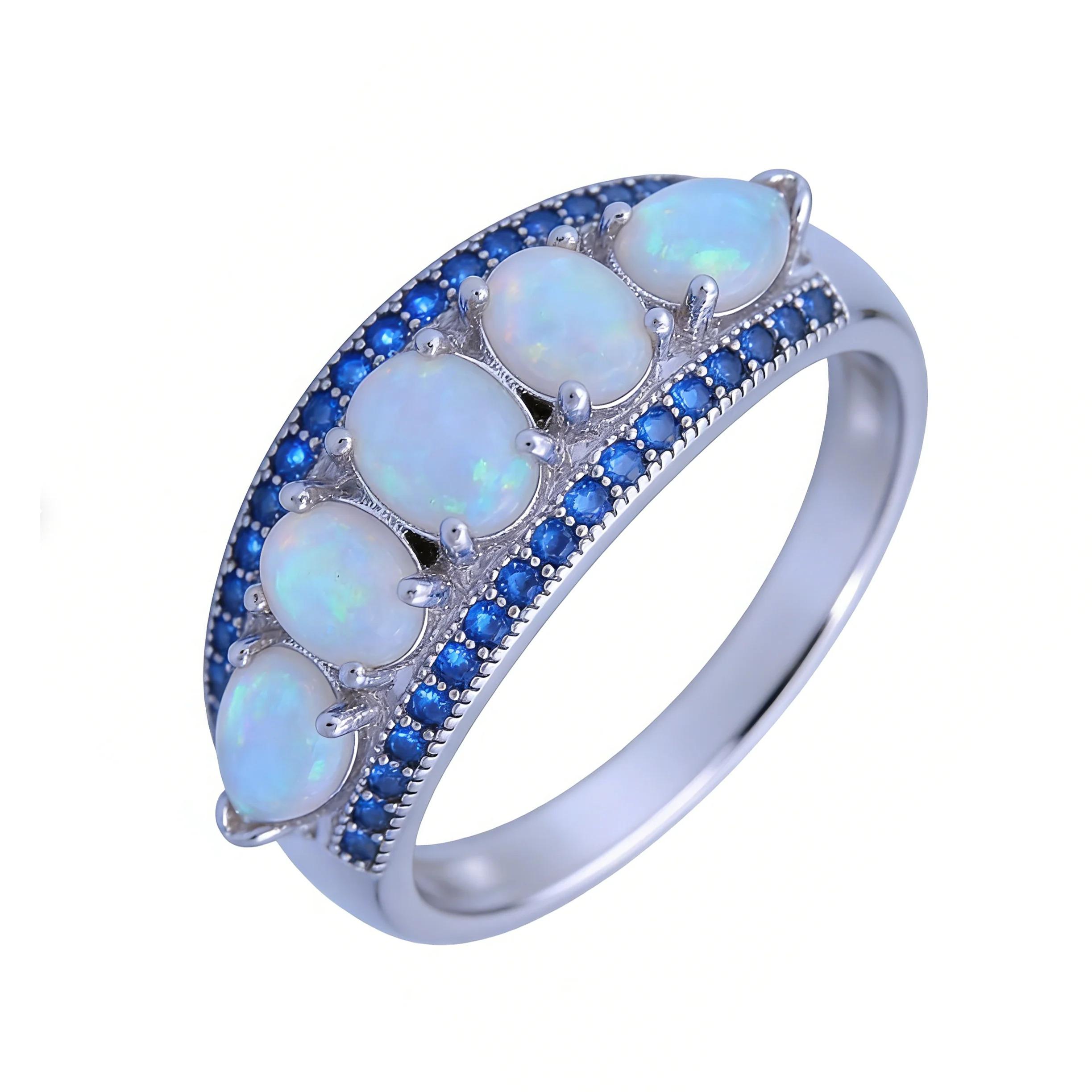 Fashion Platinum Plated Colorful Opal And Zircon Ring for Women Elegant Cocktail Jewelry Accessory Luxury Wedding Gift for Her