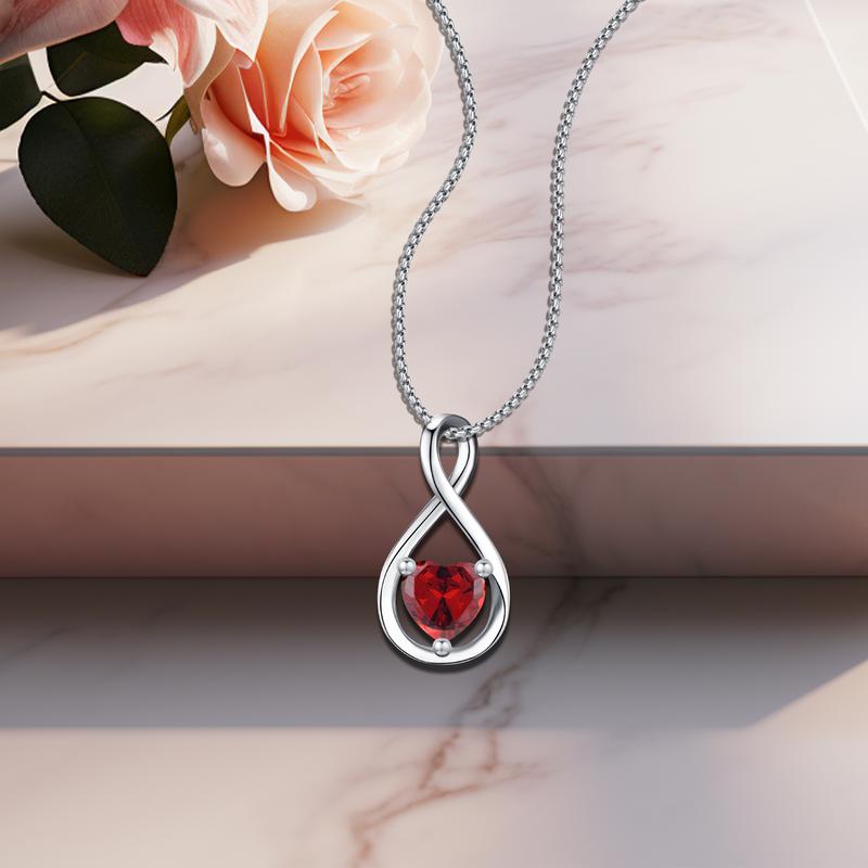 Heart Shaped Necklace Infinity Heart Birthstone Necklace Pendant Gift for Women Girls Anniversary Birthday Mother's Day Gifts Valentine's Day Gift Jewelry for Mom Wife Girlfriend Sister