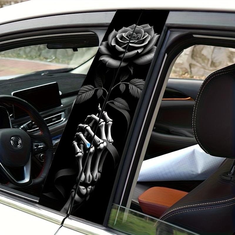 2-Piece Handheld Rose Car B-pillar Sticker, Matte Surface, Leave No Trace, Waterproof and Scratch Resistant, Single Use, Suitable for Plastic and Metal Surfaces, Floral Design Car Accessories, Universal Car Sticker