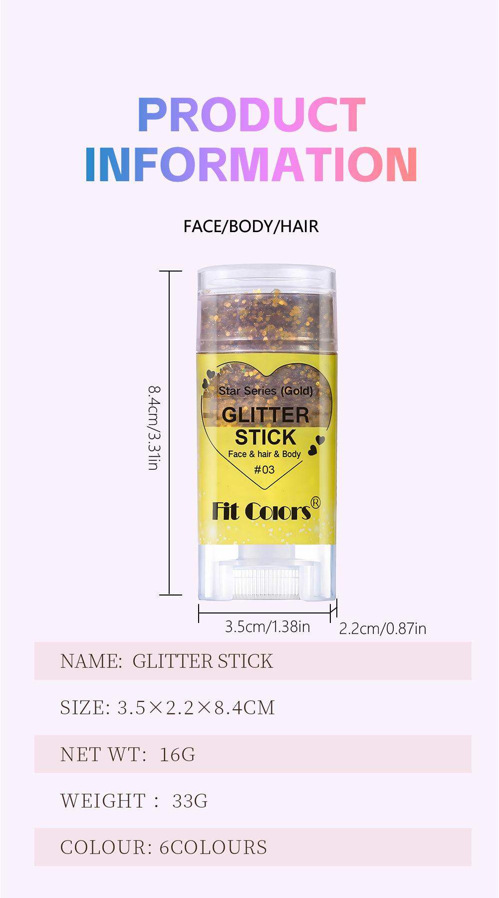 1PC Fit Colors Glitter Stick, 12 Colors Available, Holographic Chunky Glitter, for Face Hair & Body, Long-Lasting, for Festival Rave & Game Day Fan Party, Body Glitter Gel, Cosmetic Sparkle Stick