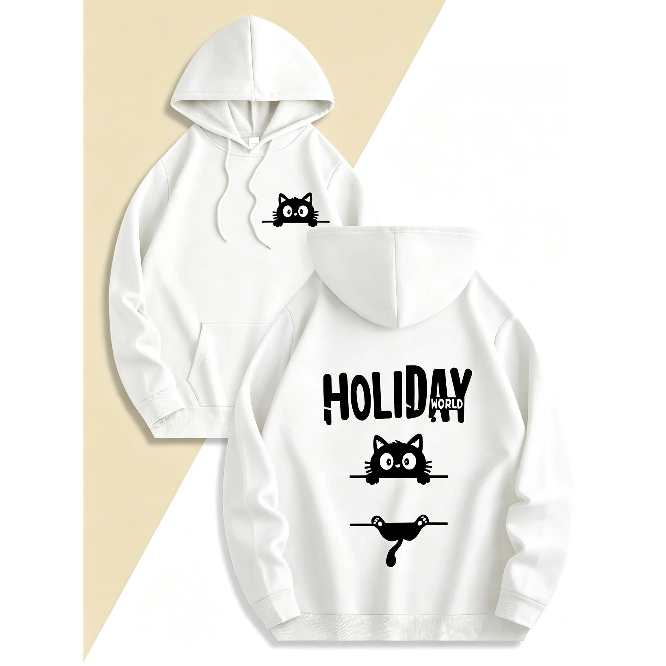 New Trendy Autumn/Winter Hoodie, Casual Daily Cartoon Cat Print Sweatshirt for Men and Women - Great Gift Idea