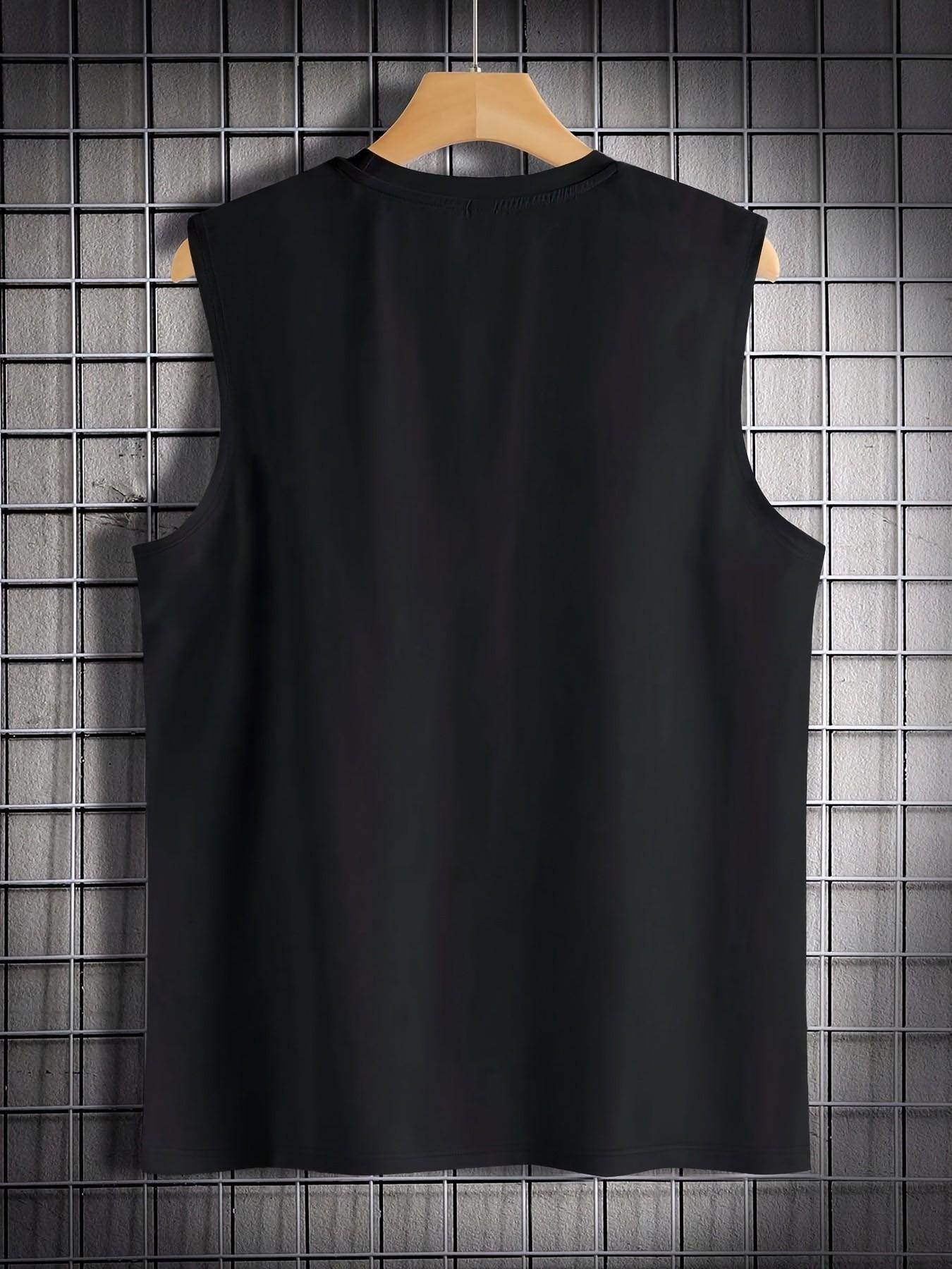 Men's Casual Trendy Round Neck Graphic Print Vest, Stylish Sleeveless Top for Summer, Cool Fashion for Casual Outings