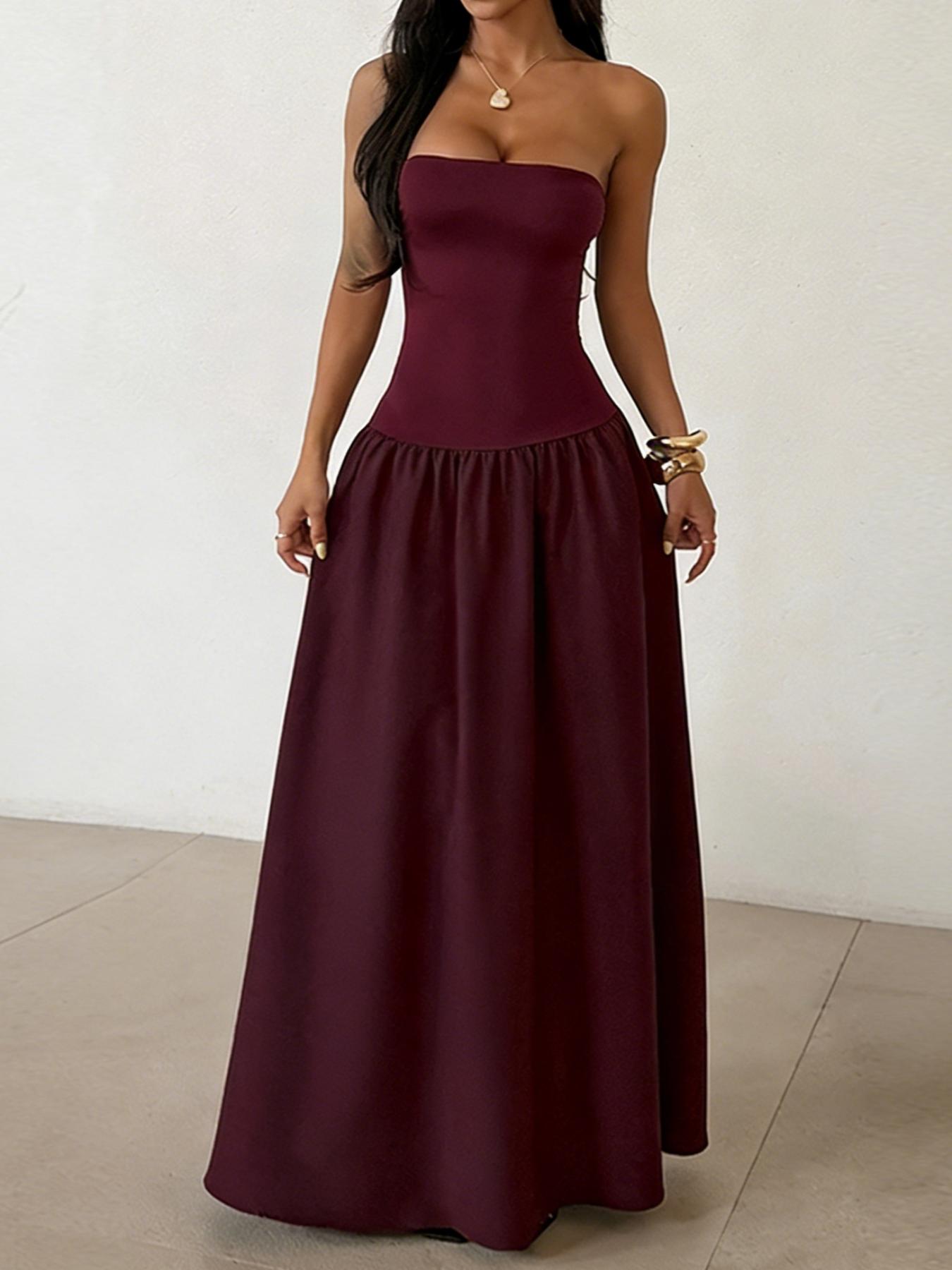 Elegant Plain Slim-Fitting A-Line Dress, Sexy Style Backless Design, Perfect for Casual & Party Wear, Women's Fashion Clothing