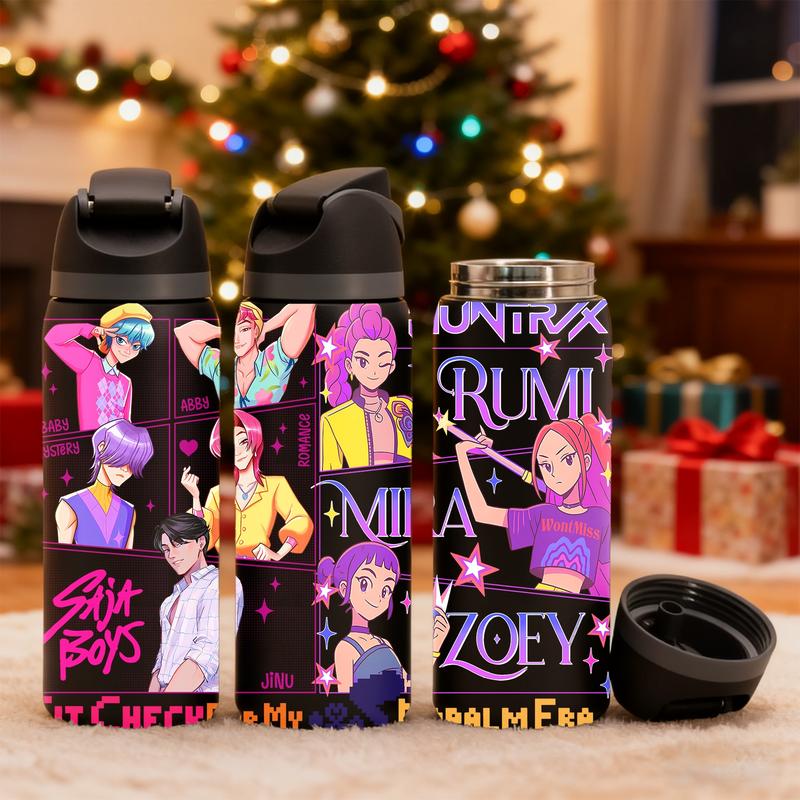 AuraCup 1pc 19/24/32oz Stainless Steel Insulated Tumbler, Insulated Travel Drinkware, KPop Demon Hunters, with Lid and Straw, Keep Hot 12H/Cold 24H, Great for School, Travel or Coffee, Gift for Teens or Pop Culture Fans, Valentine’s Day