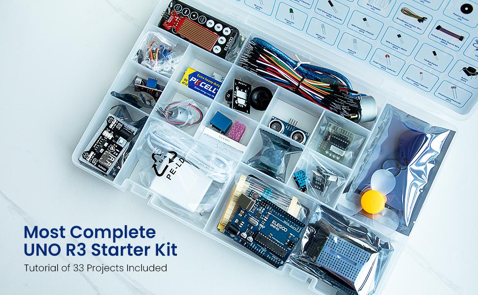 ELEGOO UNO R3 Project Most Complete Starter Kit with Tutorial Compatible with Arduino IDE (200+ Components)