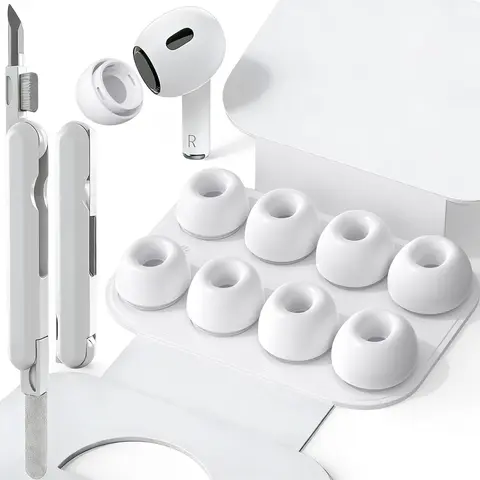 4 Sizes of Silicone Ear Tip Replacement Compatible with AirPod Pro and AirPods Pro 2 Headphone Ear Tips with Portable Storage Box & Cleaning Kit, Noise Reduction Hole & Dust Guard Screen, Dustproof, Noise Cancellation(XS/S/M/L)-White Audio