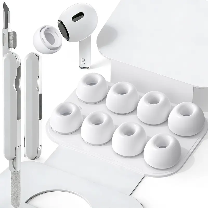 4 Sizes of Silicone Ear Tip Replacement Compatible with AirPod Pro and AirPods Pro 2 Headphone Ear Tips with Portable Storage Box & Cleaning Kit, Noise Reduction Hole & Dust Guard Screen, Dustproof, Noise Cancellation(XS/S/M/L)-White Audio