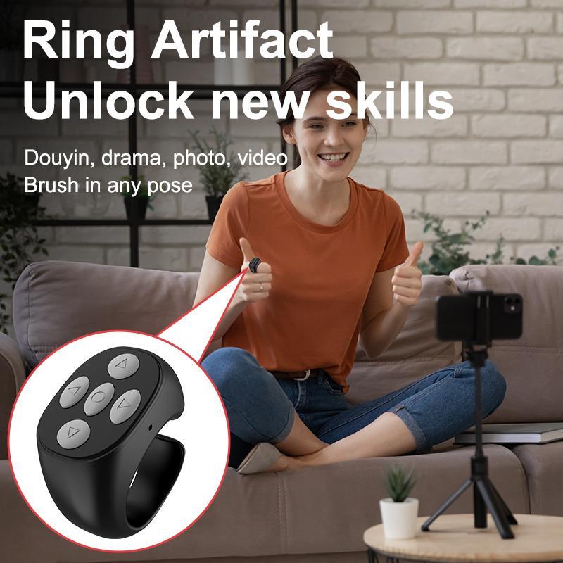 Wireless Remote Control Ring,BT-compatible Remote Ring for Tiktok, Convenient Finger Button, Selfie/vidio/swipe Pages/mute Key/cut Song/auto Lock Screen, Compatible iOS/android Rechargeable BT Remote Control Ring for Short Video, Selfie Accessories