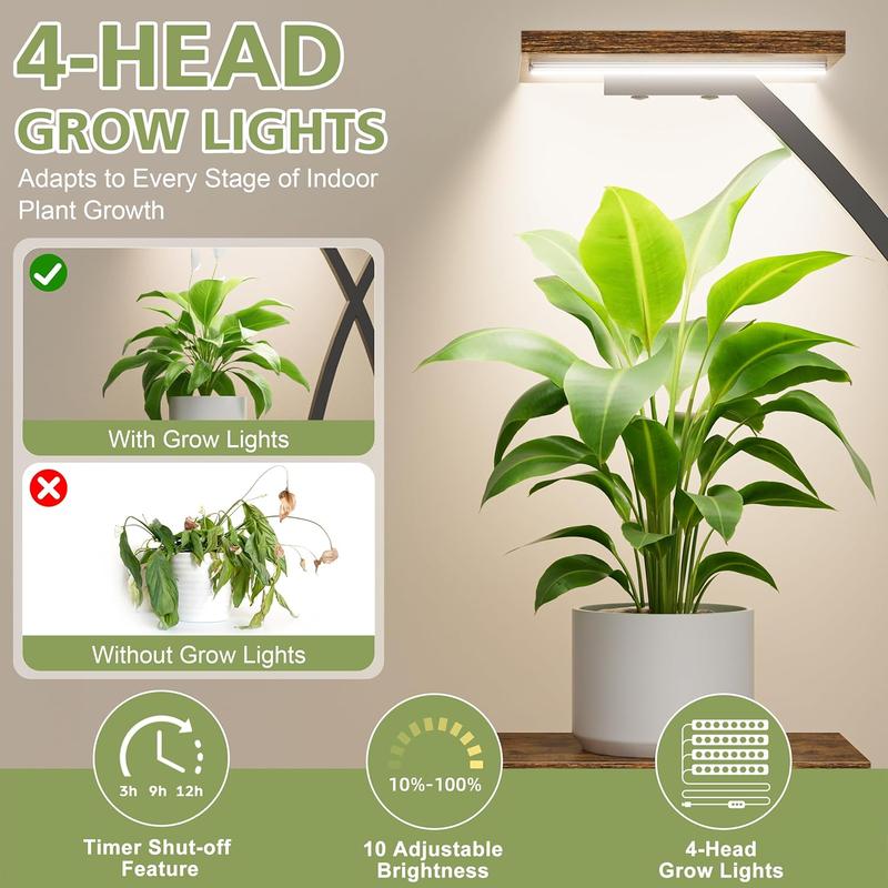 POZILAN Plant Stand Indoor with Grow Lights,Metal Plant Flower Display Shelves, Tree-Shaped Plant Rack for Home, Patio, Black