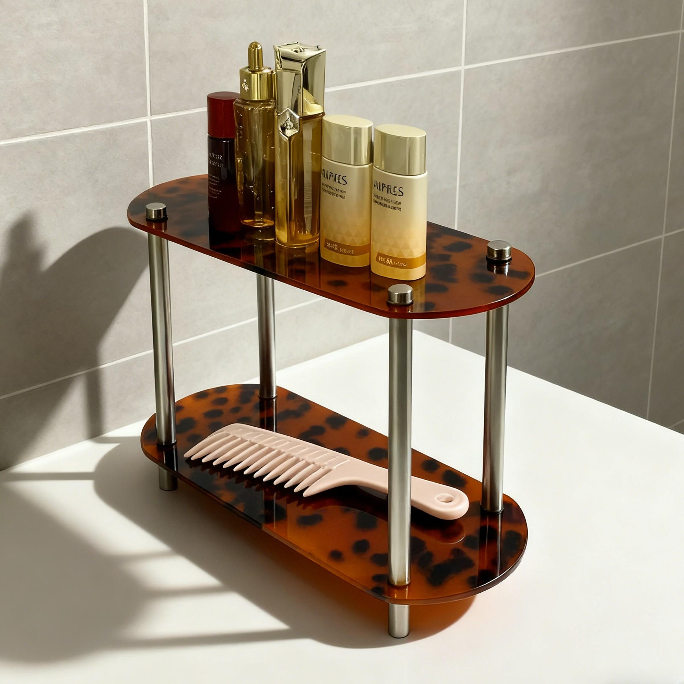 Tortoiseshell Acrylic Two-Tier Shelf, Vintage Perfume Organizer, Bathroom Countertop Tray, Desktop Coffee Cup Holder