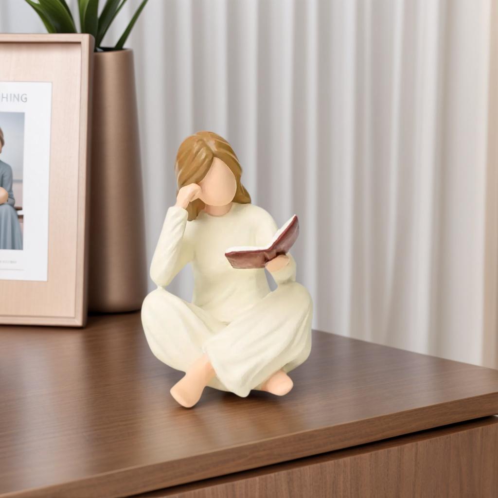Resin Reading Thinker Statue, Figurine, Desk Decor for Office Bookshelf Library Home Study, Creative Gift for Book Lovers, No Assembly Required