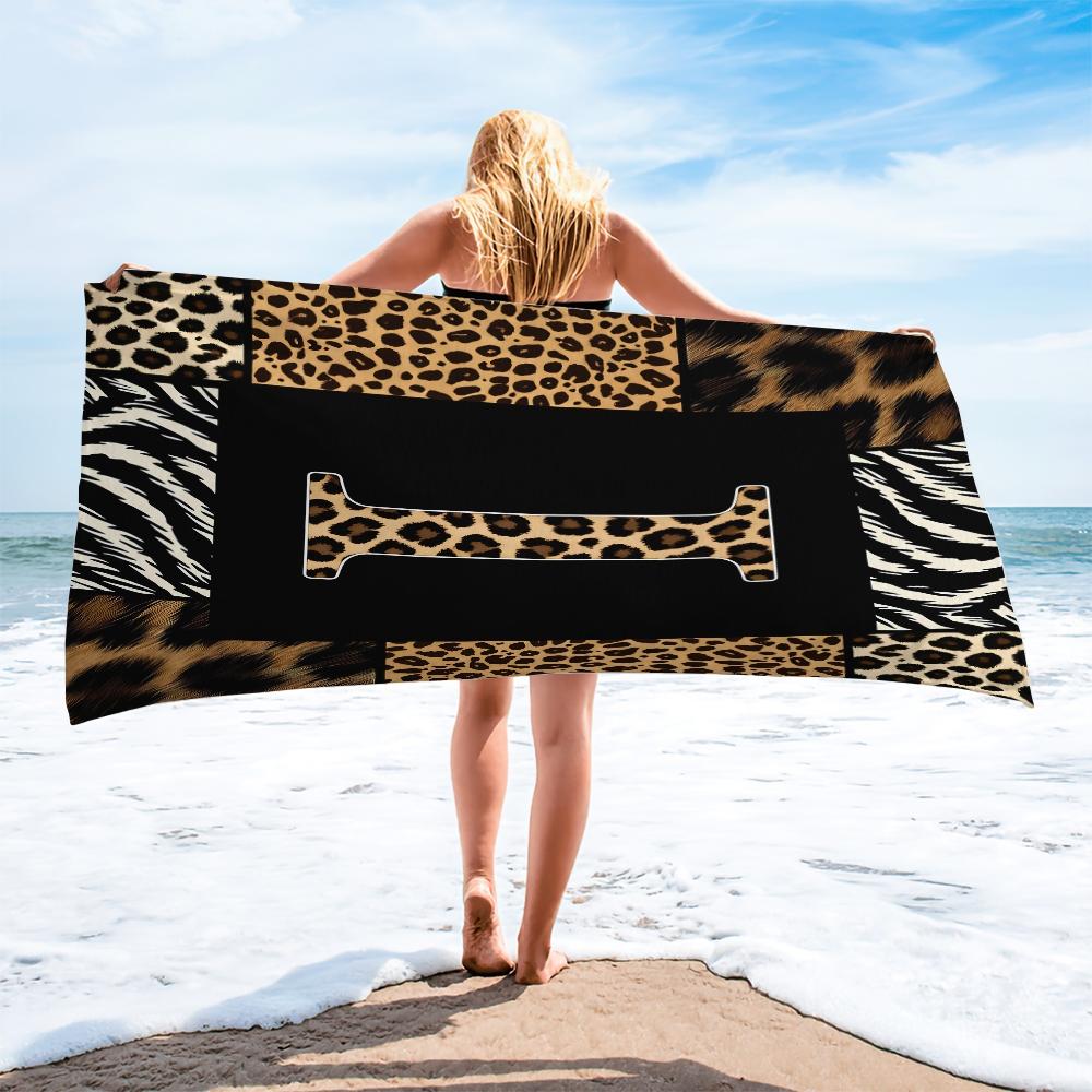Luxe Animal Print Letter A-Z Beach Towel, Leopard Zebra Patchwork Pool Towel, Wild Safari Camping Towel, Soft Absorbent Bath Towel Blanket for Women Teens Girls, All-Purpose Towel for Travel Swimming Vacation