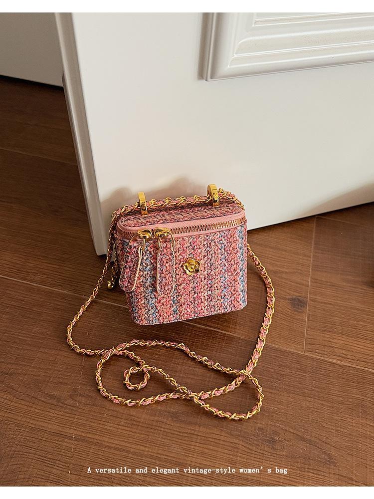 Korean Style Tweed Box Crossbody Bag | Elegant Light Luxury Shoulder Purse | Versatile Chic Handbag for Women