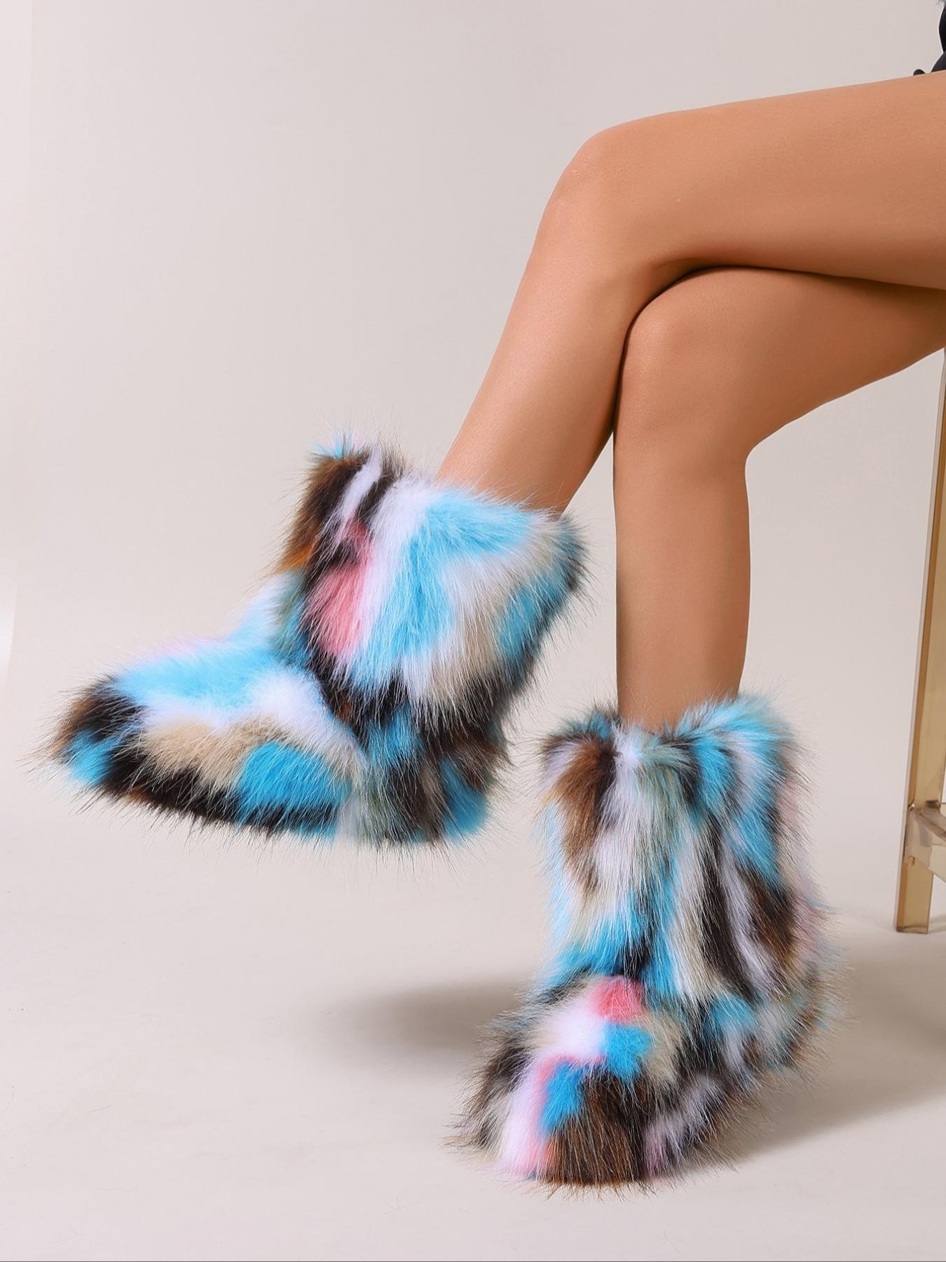 Women's Plush Lined Snow Boots, Casual Warm Fluffy Mid-calf Boots for Winter, Female All-match Trendy Shoes for Daily Wear