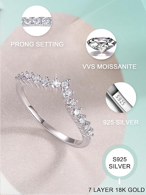 [Embrace] Synthetic Moissanite Ring Sterling Silver with 18K White Gold Plated Shiny Lab Create Diamond Band Promise Rings for Wedding Engagement Gifts for Women Birthday Anniversary Party Gifts