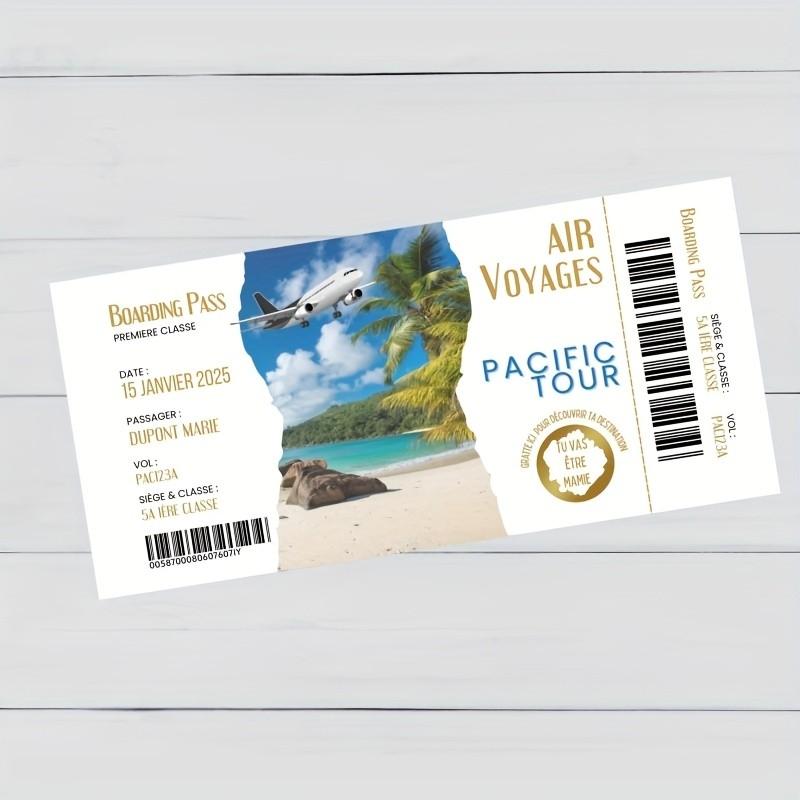 5 French Travel Reveal Scratch Cards, Pacific Journey Gift Card, Creative Grandparent Pregnancy Announcement, Tropical Vacation Ticket, Unique Surprise Gift
