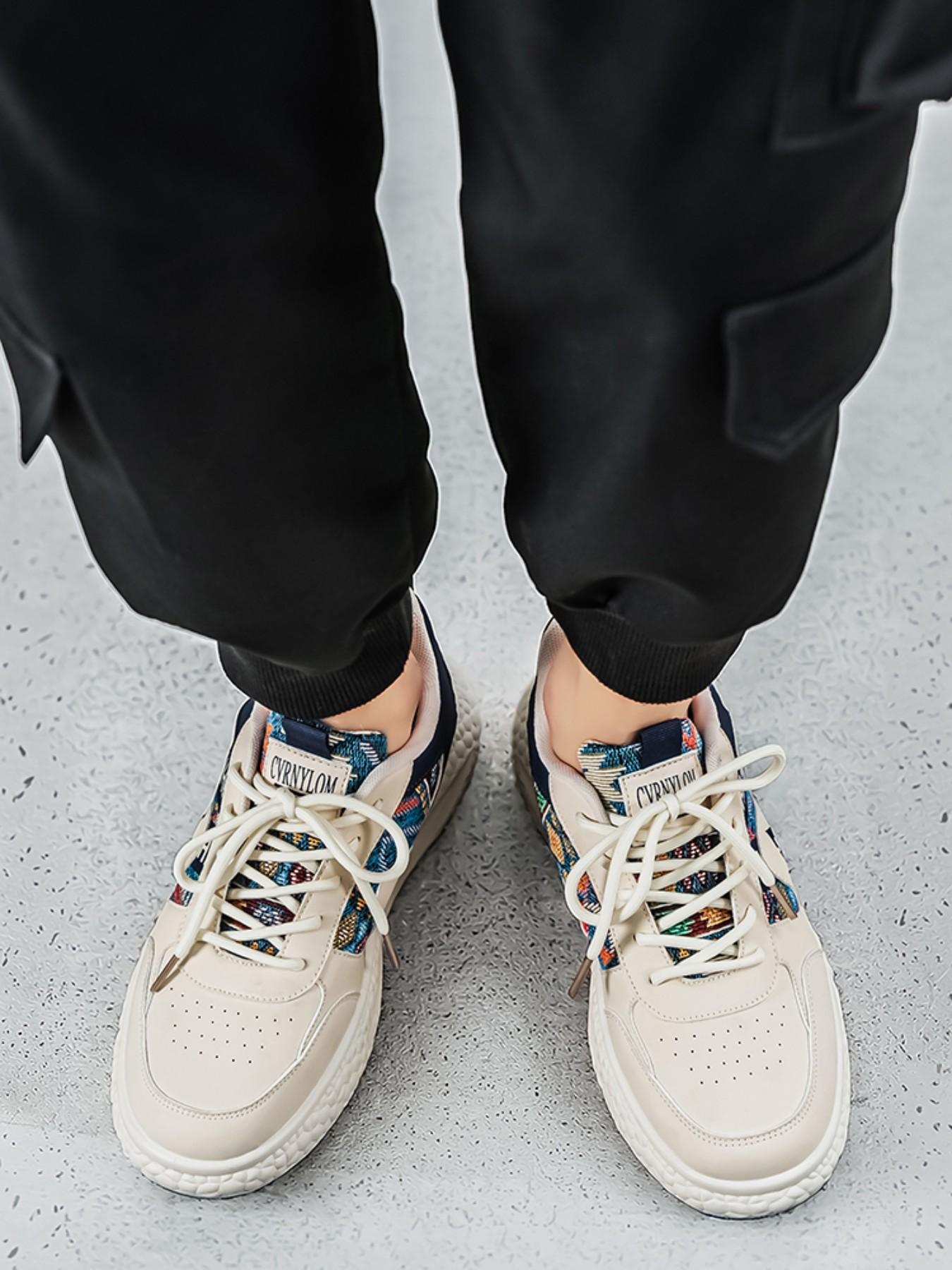 Men's Ethnic Style Letter Webbing Thick Sole Casual Sports Shoes, Soft Breathable Trendy Board Sneakers, Sizes 39-44, Spring Summer 2026