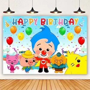 Cartoon Plim Plim Happy Birthday Backdrop Banner Fun Clown Magician Theme Kids Boys Girls Party Decor Photo Background Supplies