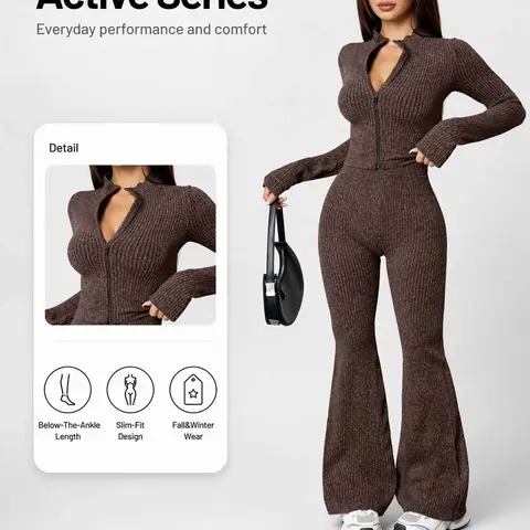 Women's Sportswear Set, Activewear Tracksuits, Fall & Winter Women's Sports Clothing, Zipper Long Sleeve 2-Piece, Slim Fit Casual Fitness, Sweatsuit Outfits, Athleisure Sportswear Set, Solid Sports Sets, Casual Sporty Set, Workout Sets