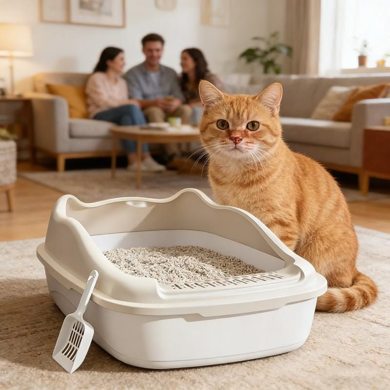 Half-Enclosed Cat Litter Box, Three-Sided Anti-Fall Design, Super Large/extra Small Size Available, Suitable for Kittens to Large Cats