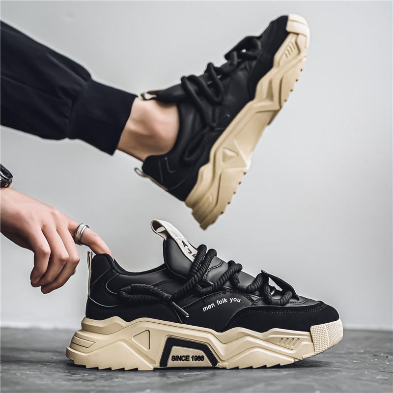 Low-top round toe lace-up casual men's shoes with color-blocking design, available in green and black. Versatile and comfortable running shoes suitable for all seasons, ideal for daily wear, sports and hiking.