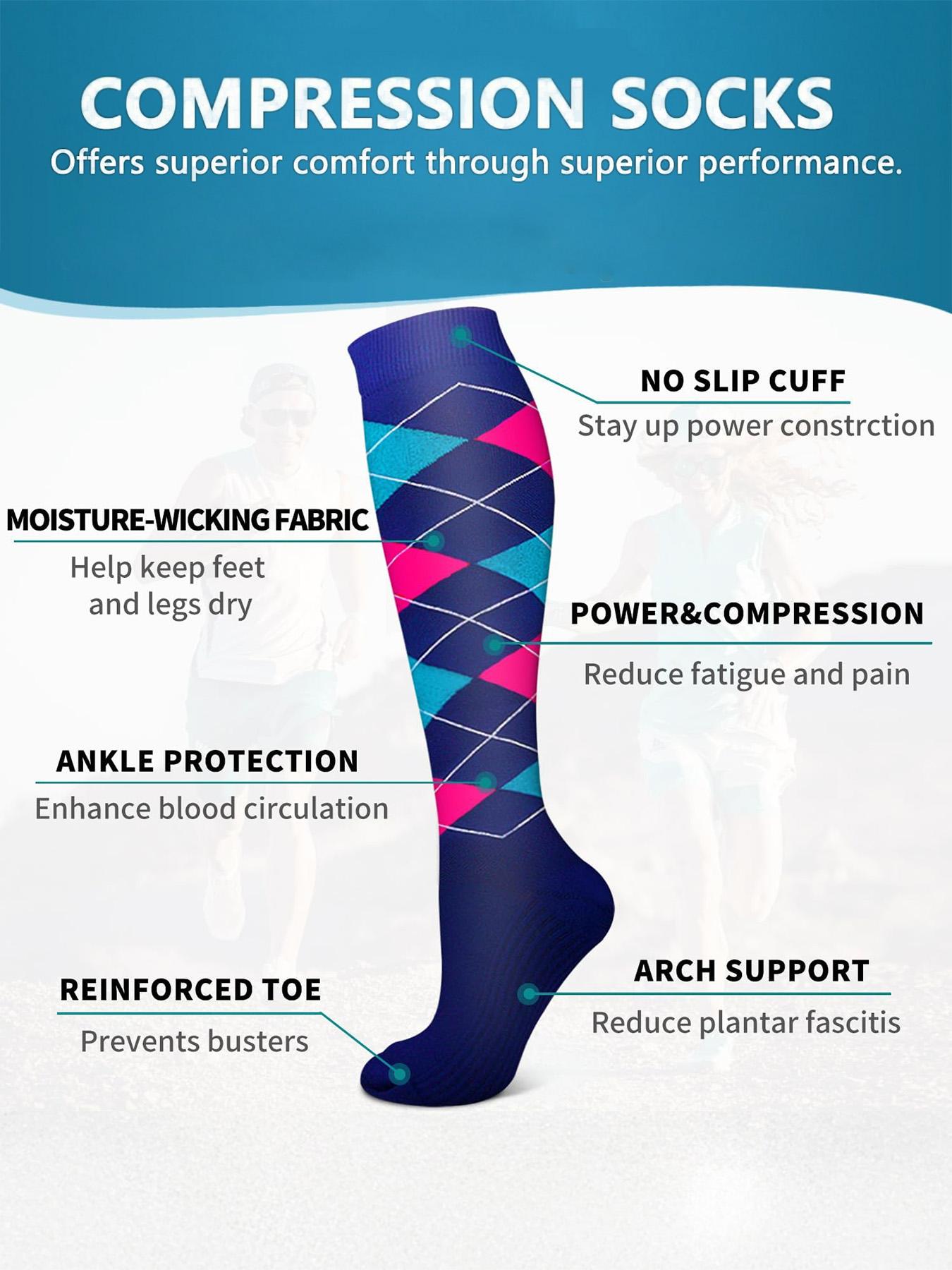 Unisex's Colorful Compression Socks, Sports Socks for Running, Nurses, Pregnant Women, Sports Socks for Improving Blood Circulation, Polyester Athletic Socks