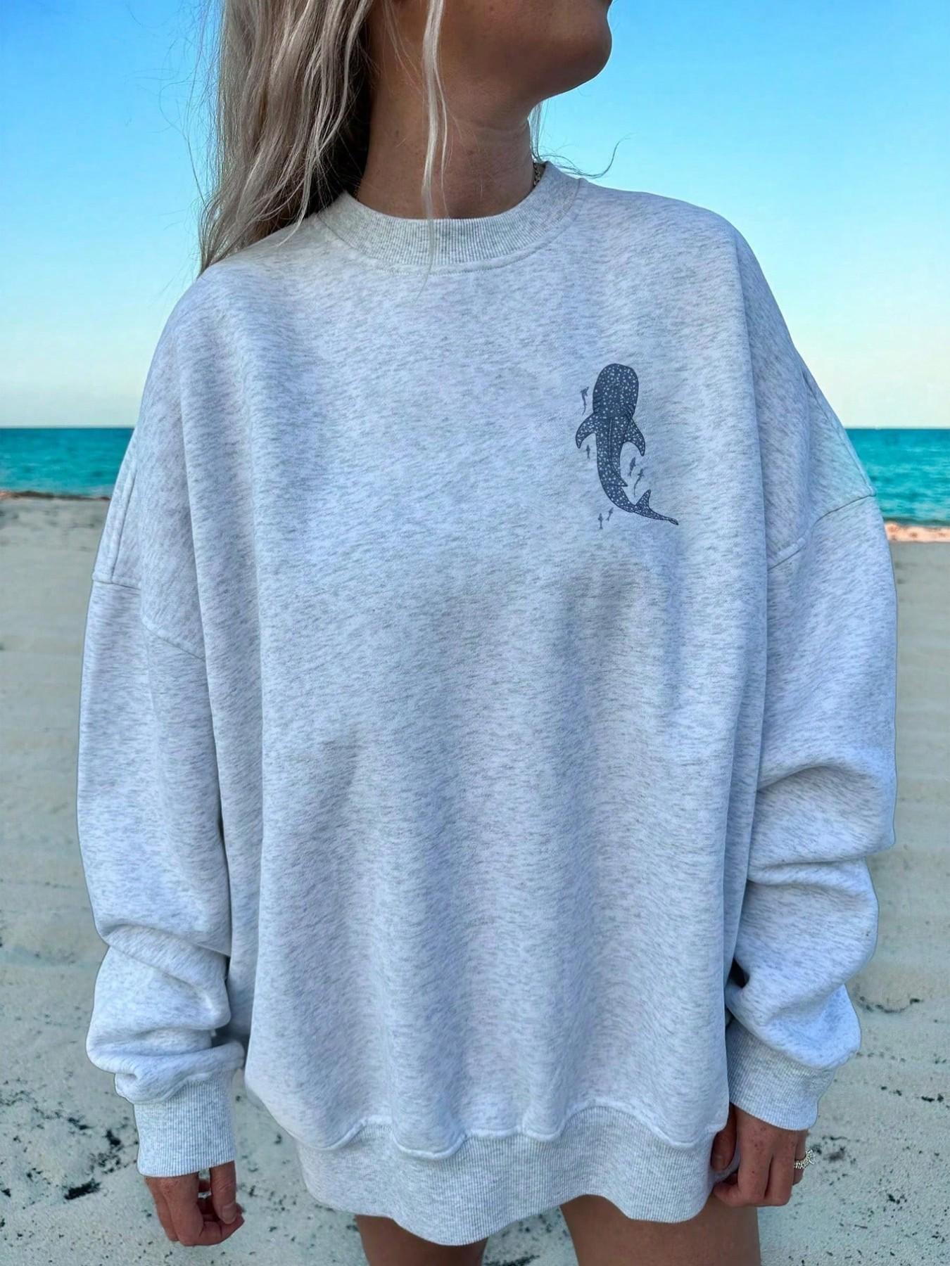 Christian Whale Shark Sweatshirt, Garment – Cozy Loose Cotton-Blend Crewneck Featuring Isaiah 43:2 Bible Verse, Ocean-Inspired Graphic Pullover, Animal Print, Womenswear, Perfect for Beach Days, Casual Outfits, Faith-Based Streetwear Clothes