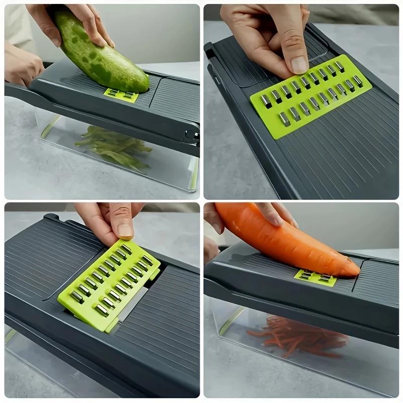 Multifunctional Vegetable Chopper with Blades 16 in 1 ,vegetable dicer, 1 Set Manual Cutter with large container, razor sharp blade  Kitchen Gadgets, Kitchen Accessories,,kitchen chopper,instrumentos de cocina.colander basket slicer