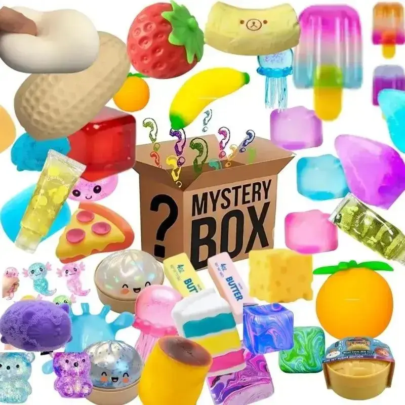 100+Pcs Squishy Mystery Blind Box - Random Fidget Toys, Soft Novelty Figures, ASMR Stress Relief Party Gift Pack for Festive & Home Supplies